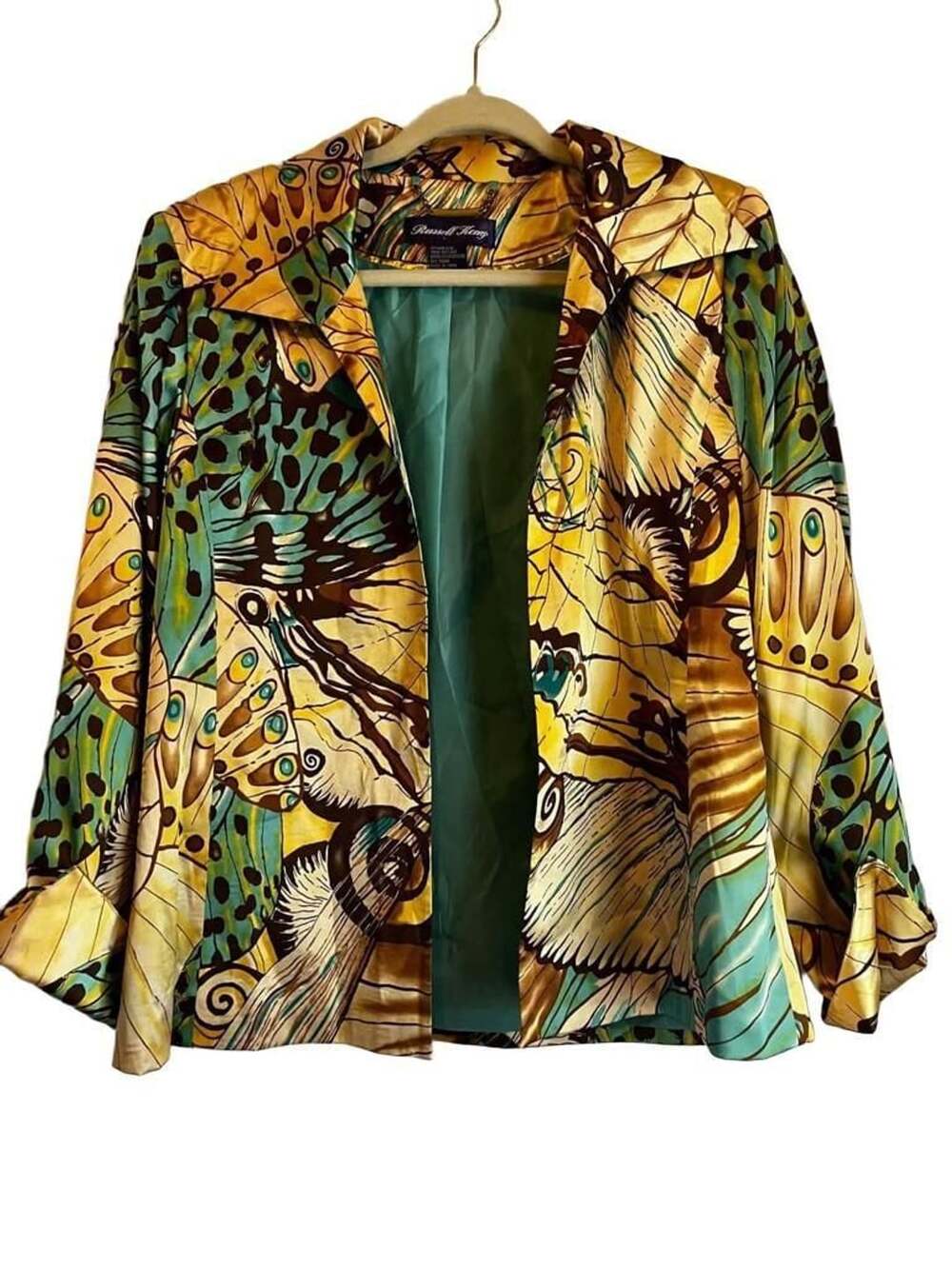 Russell Kemp Butterfly Print Silk Blazer Size 12 Multi-Color